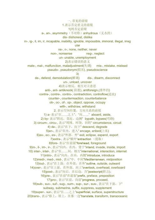 英语单词的前缀和后缀