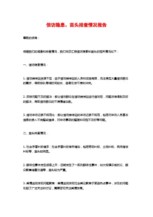 信访隐患、苗头排查情况报告