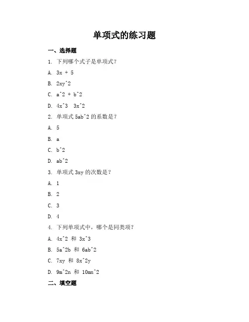 单项式的练习题