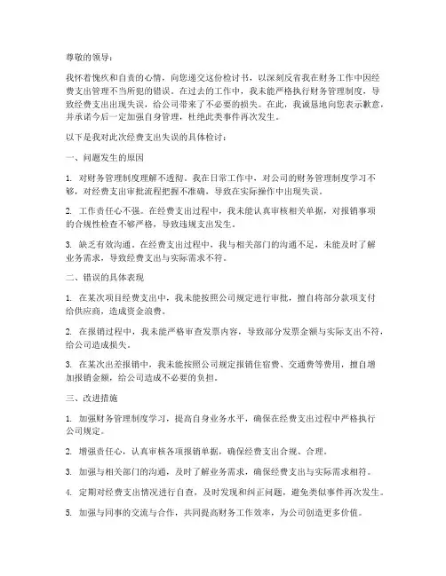 财务工作经费支出检讨书范文