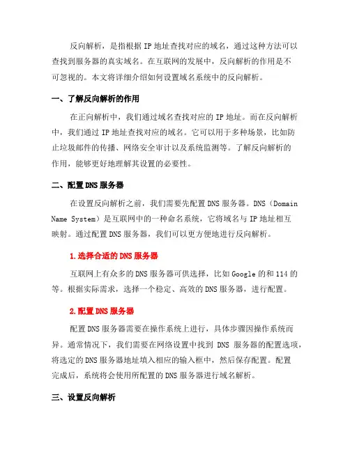 如何设置域名系统中的反向解析(一)