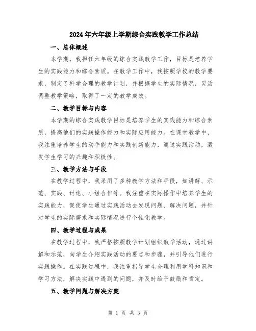 2024年六年级上学期综合实践教学工作总结