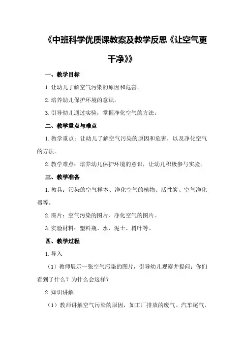 中班科学优质课教案及教学反思《让空气更干净》