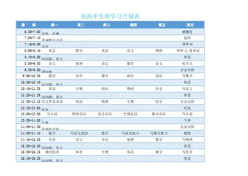 Excel模板：初高中生周学习计划表