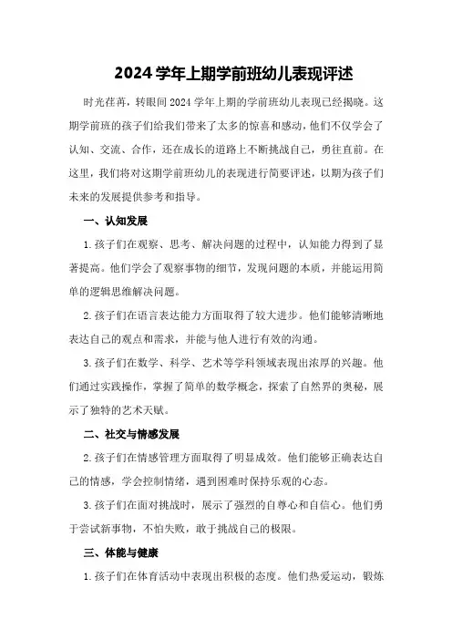 2024学年上期学前班幼儿表现评述