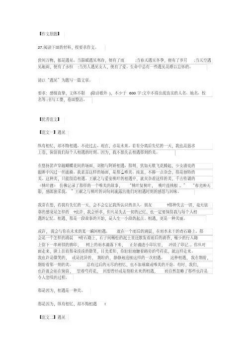 2017年湖南省衡阳市中考作文《遇见》优秀范文(5篇)