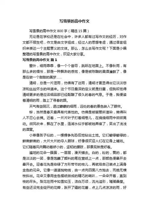 写雪景的高中作文800字（精选15篇）