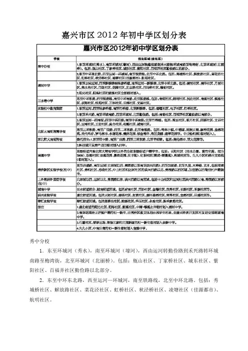 2012年嘉兴市中小学学区划分