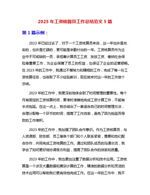 2023年工资核算员工作总结范文5篇
