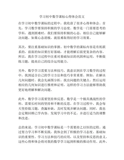 学习初中数学课标心得体会范文