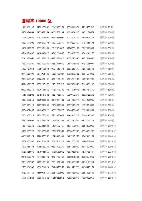 圆周率1000000位 完整版
