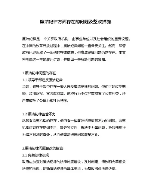 廉洁纪律方面存在的问题及整改措施