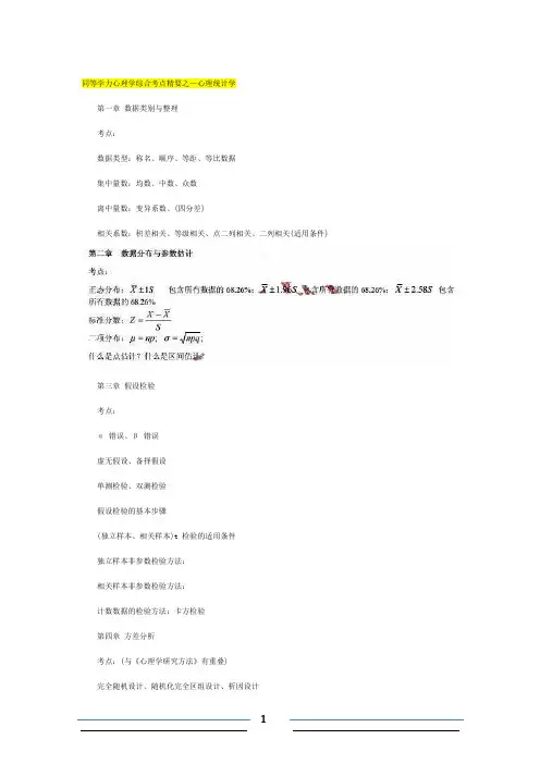 同等学力心理学综合复习基本考点