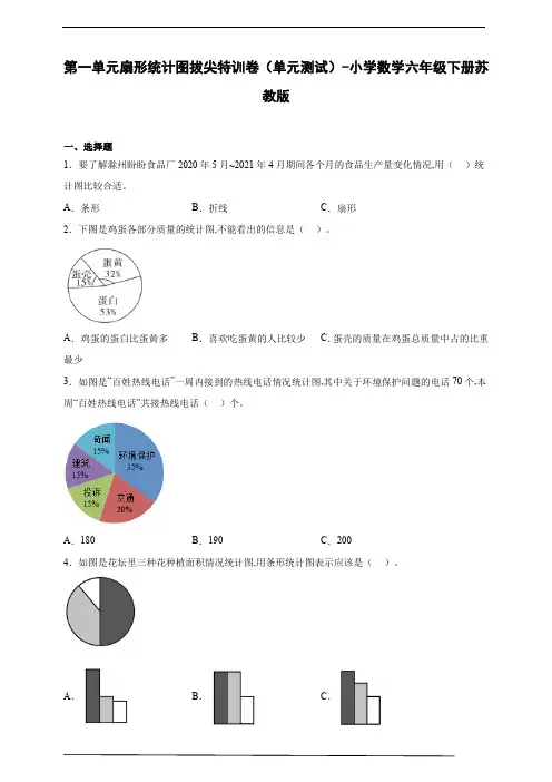 第一单元扇形统计图拔尖特训卷(单元测试) 小学数学六年级下册苏教版(含答案)