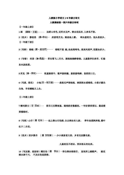 人教版小学语文古诗文日积月累汇总