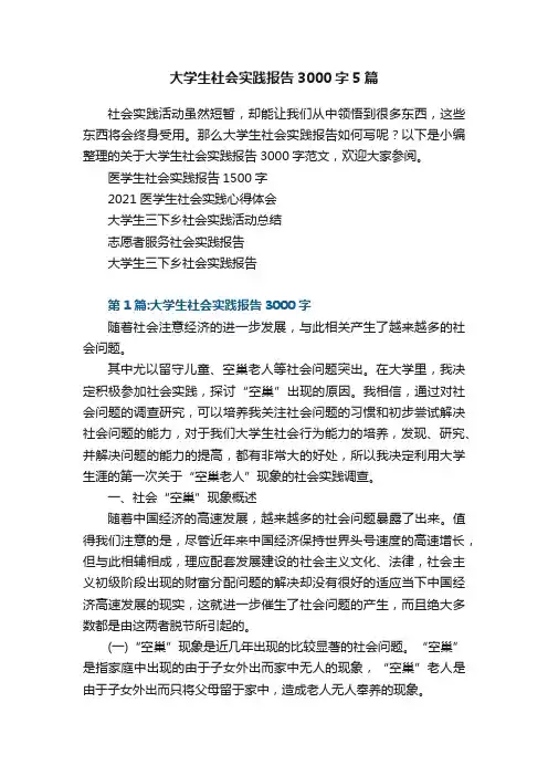 大学生社会实践报告3000字5篇范文