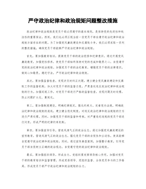 严守政治纪律和政治规矩问题整改措施