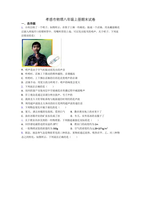 孝感市物理八年级上册期末试卷