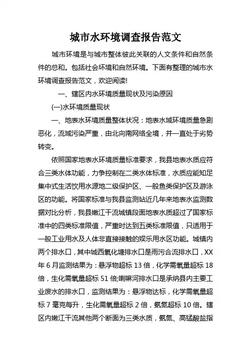城市水环境调查报告范文