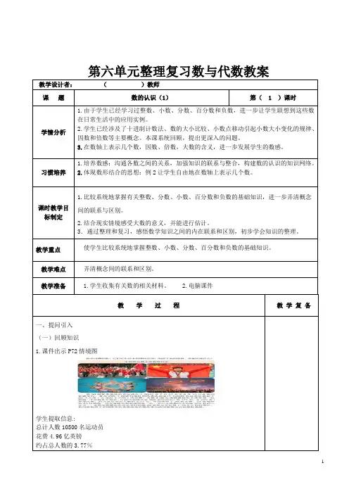 2015年人教版六年级数学下册第六单元数与代数教案