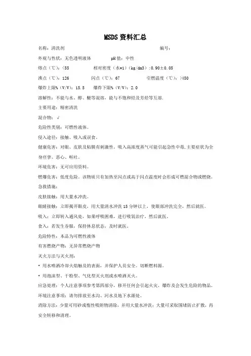 清洗剂MSDS
