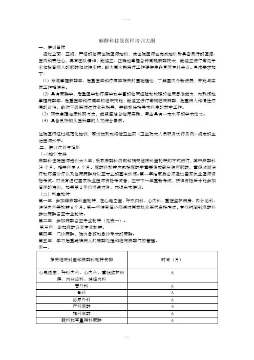 麻醉科人员培训计划