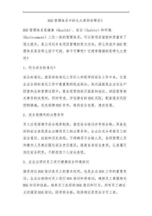 HSE管理体系中的九大原则有哪些