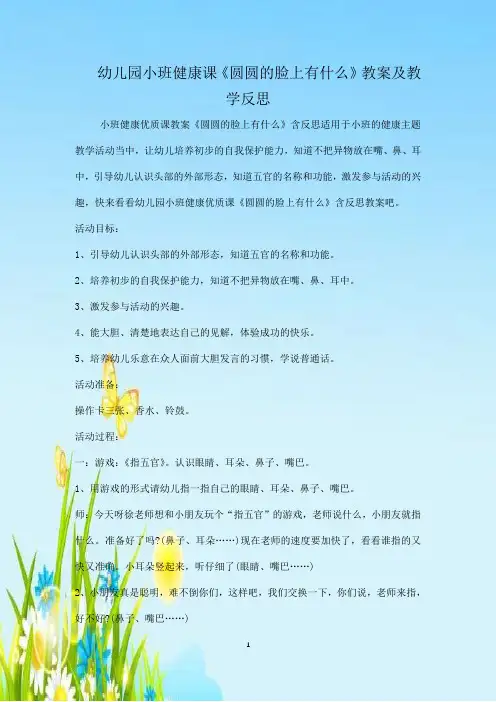 幼儿园小班健康课《圆圆的脸上有什么》教案及教学反思