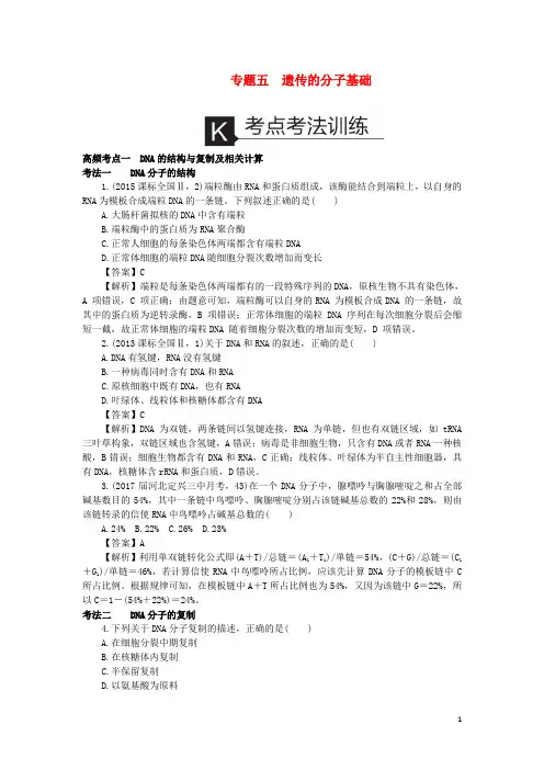 新高考2017届高考生物二轮复习考点考法训练专题5遗传的分子基础资料