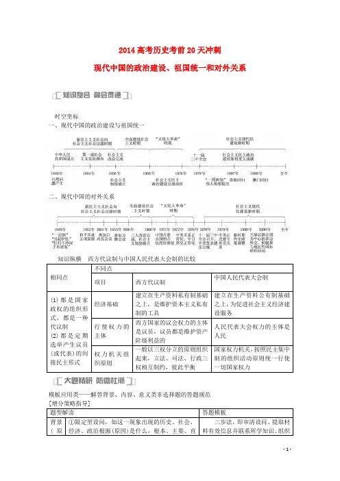 2014高考历史考前20天冲刺 现代中国的政治建设、祖国统一和对外关系