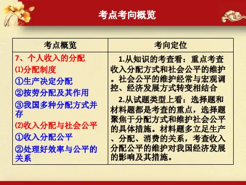高三政治一轮复习精品课件第七课个人收入的分配