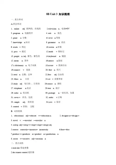 英语：Unit 3知识梳理(译林牛津八年级下)