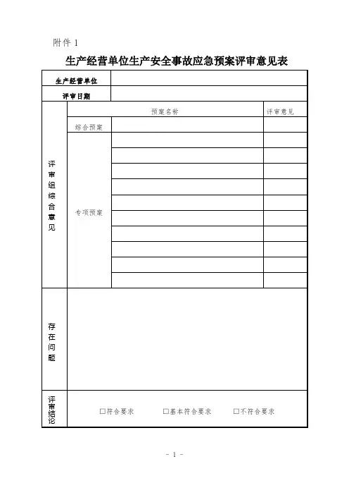 生产经营单位生产安全事故应急预案(备案表格)