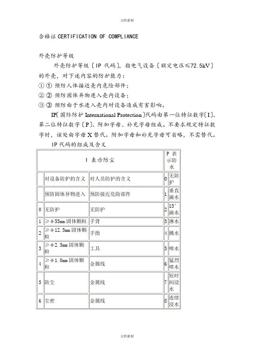 外壳防护等级分类