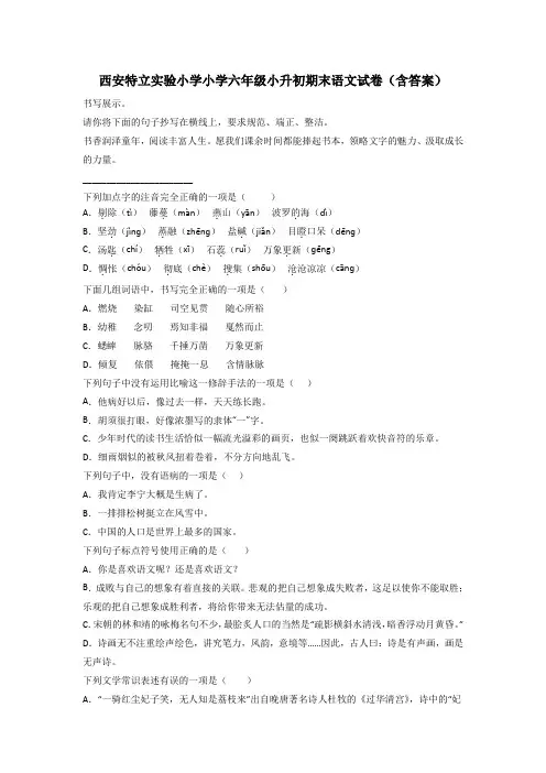 西安特立实验小学小学六年级小升初期末语文试卷(含答案)