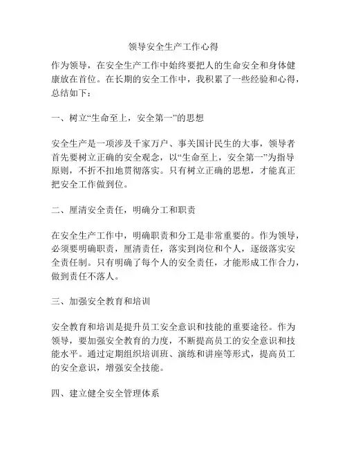 领导安全生产工作心得