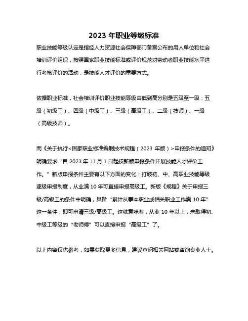 2023年职业等级标准