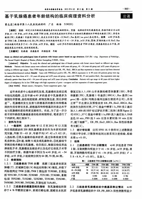 基于乳腺癌患者年龄结构的临床病理资料分析