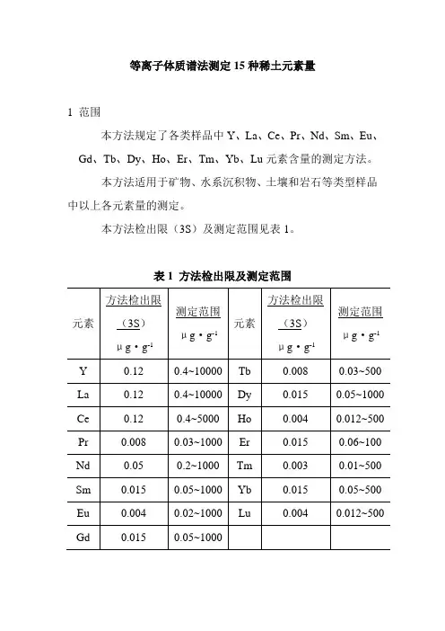 等离子体质谱法测定15种稀土元素量