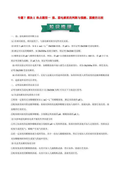 高考化学 热点题型一 强、弱电解质的判断与强酸、弱酸的比较