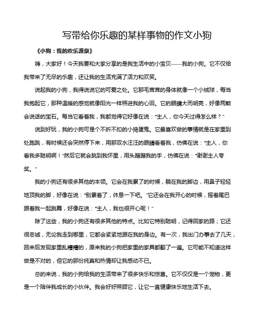 写带给你乐趣的某样事物的作文小狗
