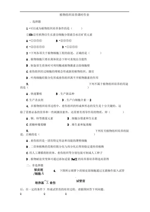中图版选修三植物组织培养作业