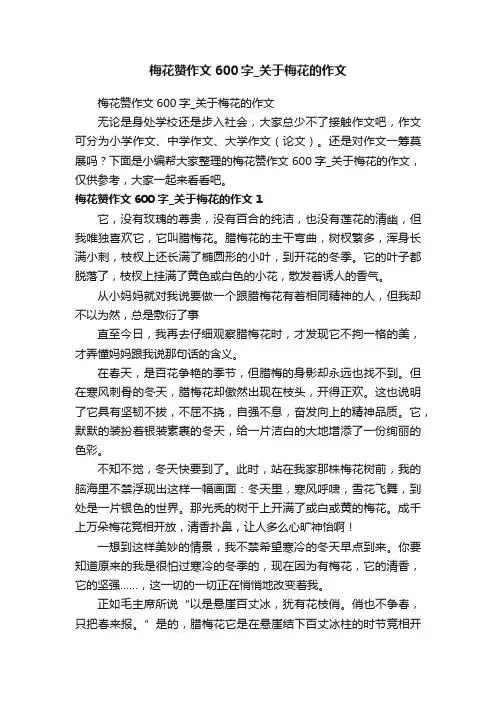 梅花赞作文600字_关于梅花的作文
