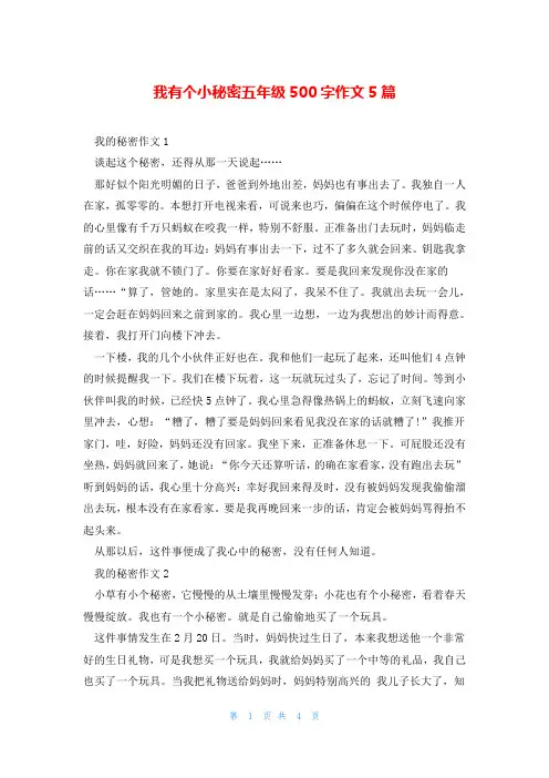 我有个小秘密五年级500字作文5篇