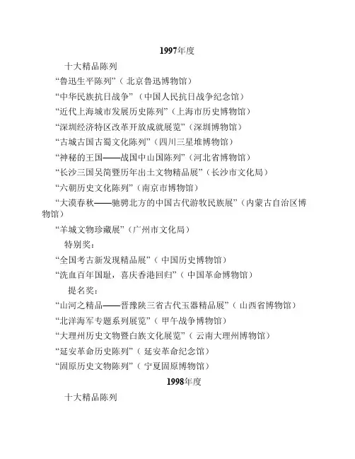 历届全国博物馆十大陈列展览精品评选结果