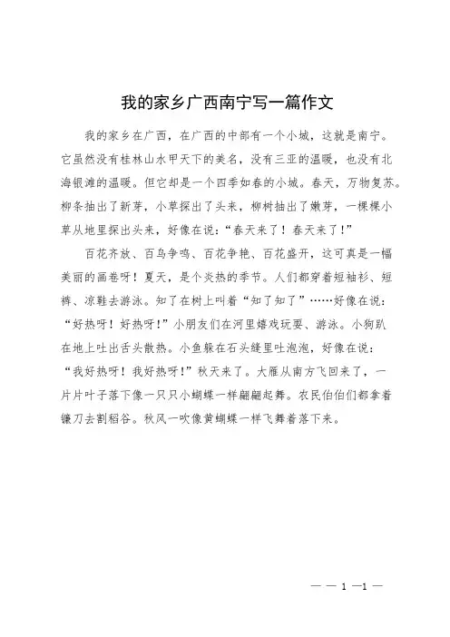 我的家乡广西南宁写一篇作文