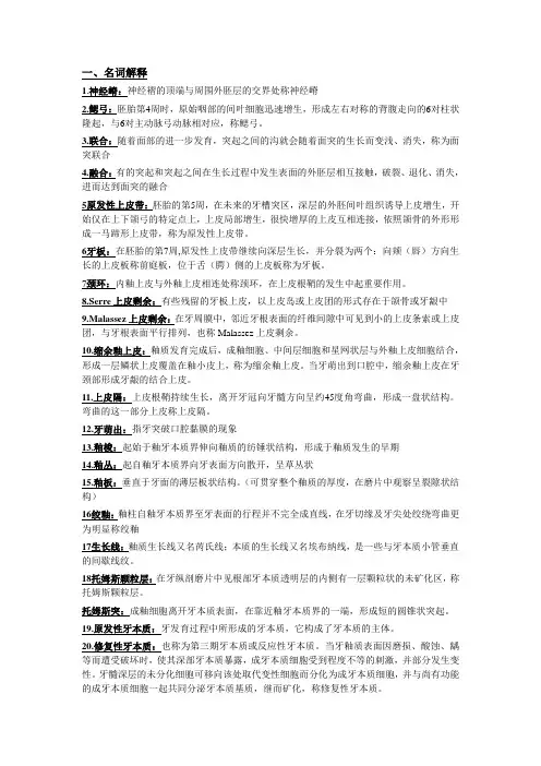 口腔组织病理学复习重点 名词解释 填空 大题 整理