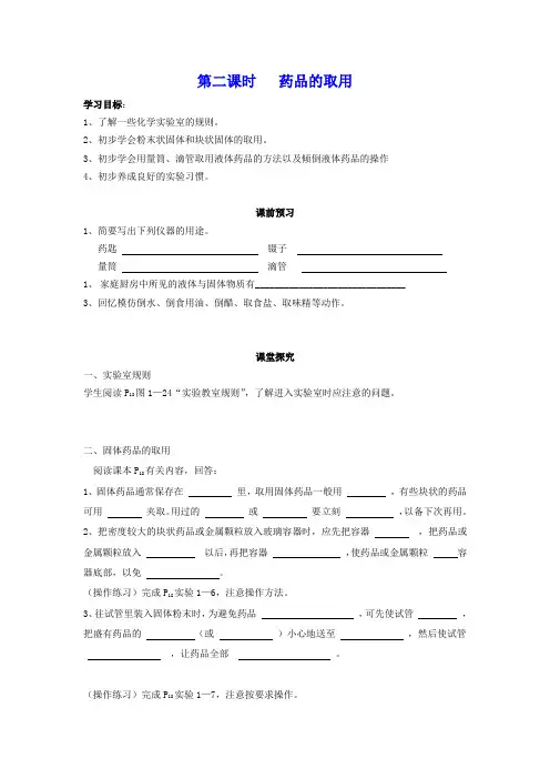 第二课时   药品的取用