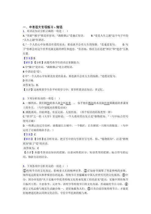 中考语文 短语训练及答案(Word版)