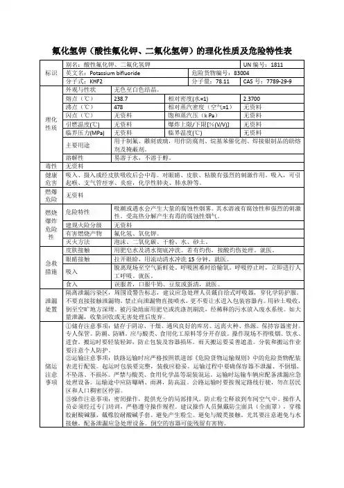 氟化氢钾(酸性氟化钾、二氟化氢钾)的理化性质及危险特性表